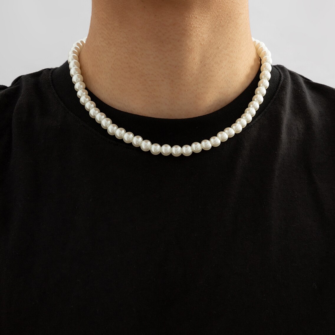 Men Accessories Neck Chain - Basit taklit-inci boncuklu kısa gerdanlık kolye